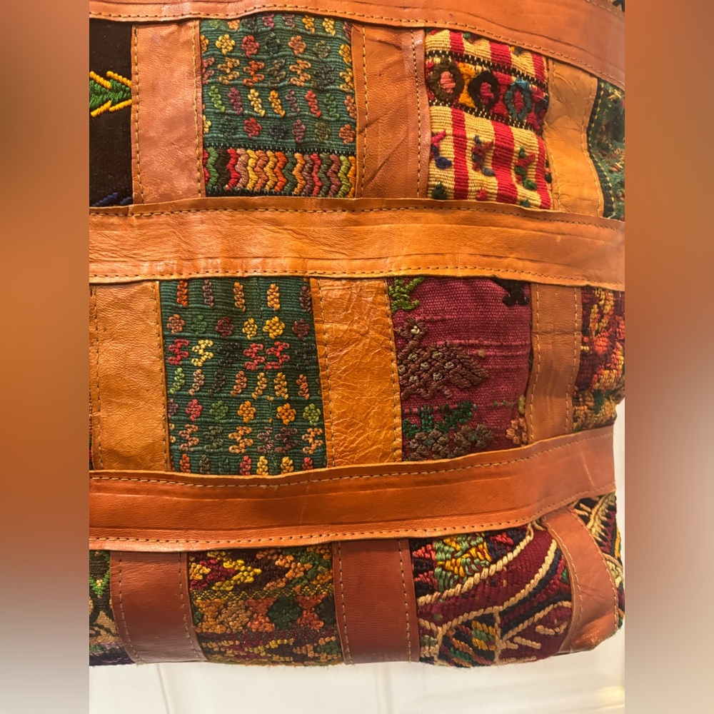 Patchwork Tote Bag - Multicolor Leather Cotton Ba… - image 3